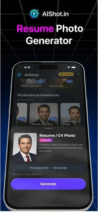 AIShot resume photo generator interface